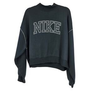 Nike Seaweed Dark Green Logo Phoenix Fleece Mock Neck Crop Sweatshirt Size XL